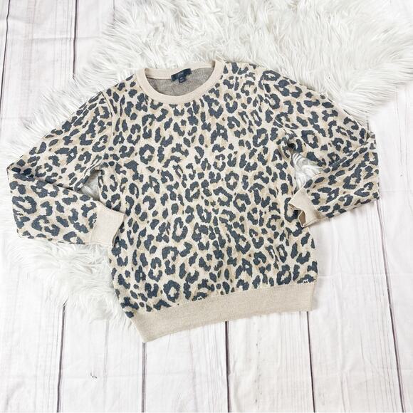 J. Crew Merino Women's Wool Leopard Crewneck Sweater Sweatshirt Size XS - Picture 2 of 5